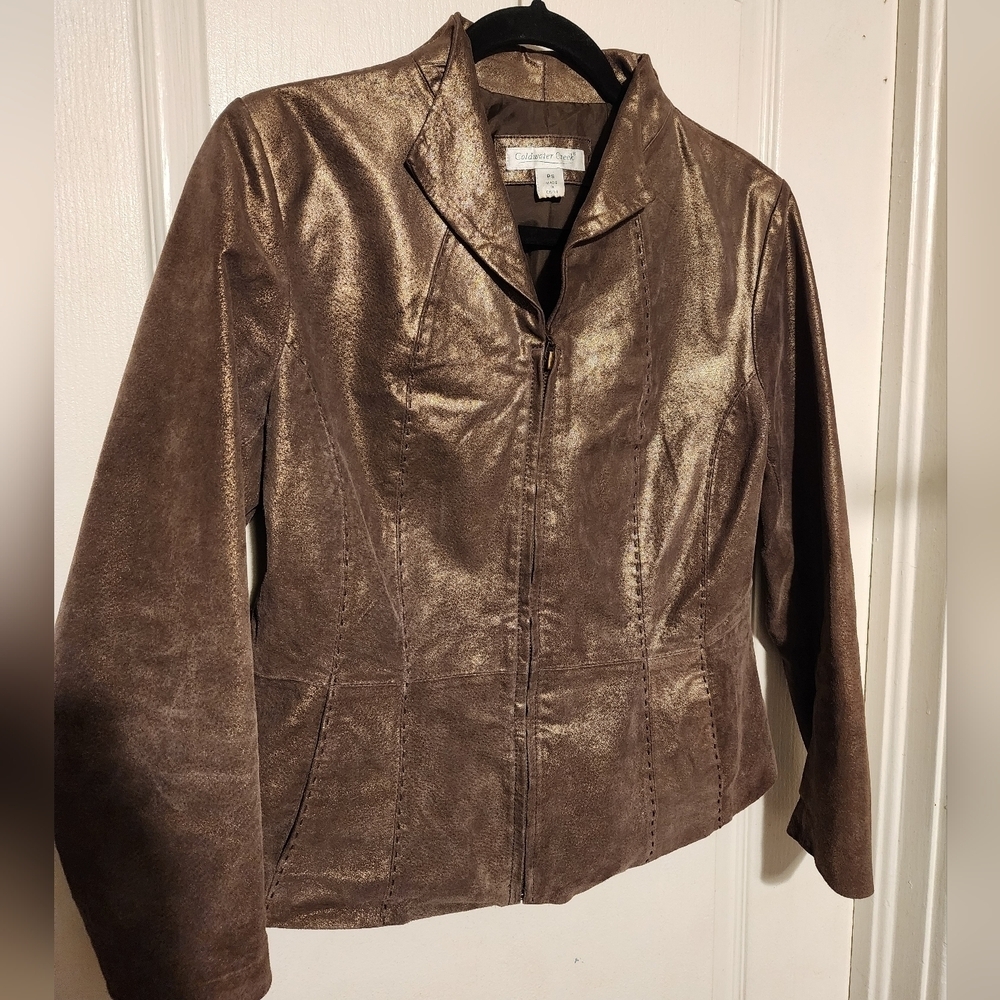 ColdWater Creek Metallic 100% Leather Jacket - Picture 2 of 5
